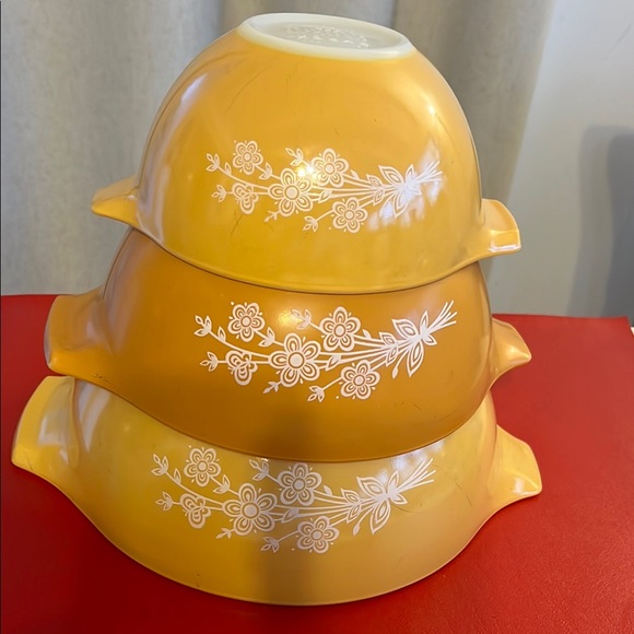 Vintage Orange Floral Mixing Bowls